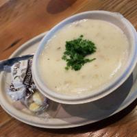 House-made Clam Chowder · New England style clam chowder, served with oyster crackers.