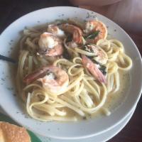 Shrimp Scampi · Comes with bread and a side pasta.