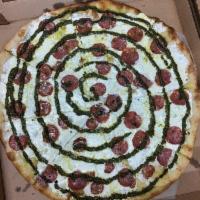 Navy Yard Pizza · Pesto, sopressata and mozzarella cheese.