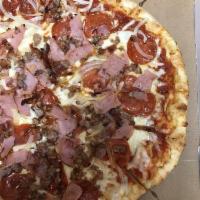 Combo Pizza · Tomato sauce, mozzarella cheese, pepperoni, Italian sausage and ham.