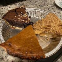 Sweet Potato Pie Slice · Fresh roasted sweet potatoes make this a customer favorite.  Delivered cold with heating dir...