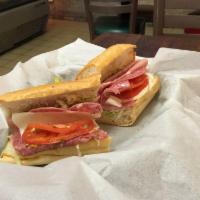 Classic Italian Sub · Genova salami, sliced ham, Italian mortadella, domestic provolone, lettuce, Roma tomatoes, v...