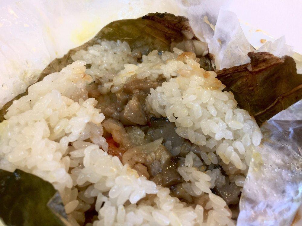 Sticky Rice in Lotus Leaf · Sticky rice filled with pork and shrimp steamed in Lotus leaf for that tea like flavor. 2 per order