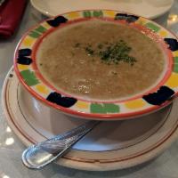 Lentil Soup · Traditional middle eastern lentil soup with sauteed onions in extra virgin olive oil.