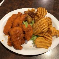Buffalo Platter · Chicken tenders tossed in buffalo sauce. Served with natural-cut fries.