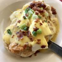 Fried Chicken Benedict · Mashed potato, country gravy, grilled buttermilk biscuit, fried chicken breast, 2 eggs any s...