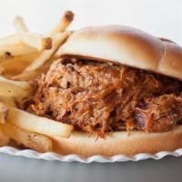 BBQ Pulled Pork Sandwich · Sandwich made from shredded slow cooked meat.
