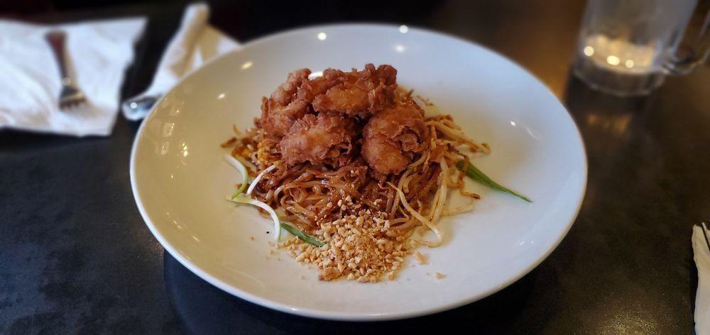 Pad Thai · Rice noodles, egg, peanut, bean sprouts and scallions with crispy shrimp.