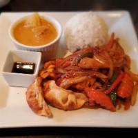 Yellow Curry · Blended taste of curry powder and little salty with onions, carrots and potatoes. Extra pota...