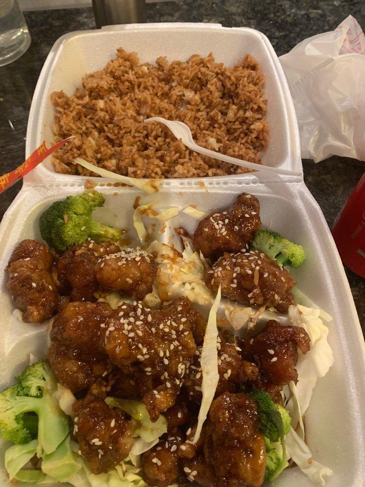 Sesame Chicken · Deep fried chicken stir fried with sesame sauce with steamed broccoli. Served with steamed or fried rice and fortune cookies.