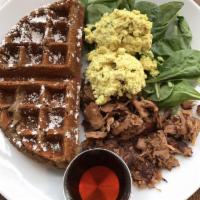 Awesome Plate · 1/2 waffle and tempeh bacon. Choose: herb tofu or two eggs. Add-ons for an additional charge.