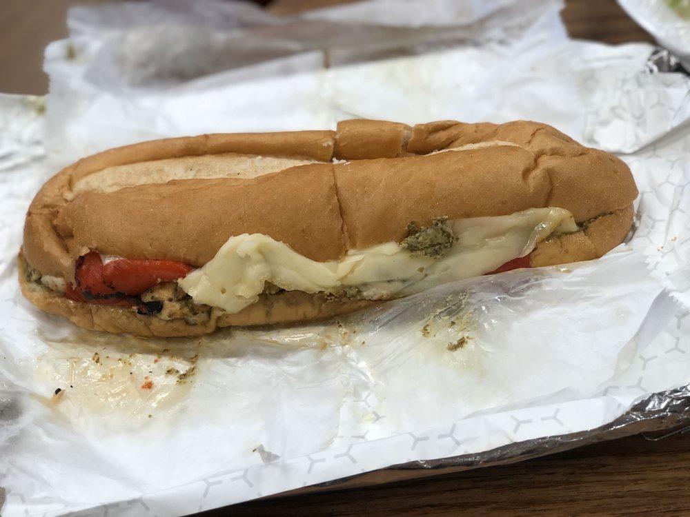 Grilled Pesto Chicken · Roasted peppers, mozzarella cheese and basil pesto. Served in a roll or wrap.