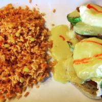 Golden State Benedict · Roasted English muffin with sliced grilled tomato, avocado, applewood smoked bacon and two p...