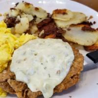 Chicken Fried Steak and Eggs · A 6 oz. ground beef patty breaded and fried like chicken then smothered with our homemade co...