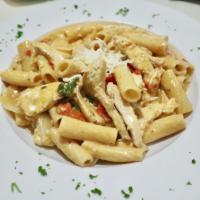 Chicken Riggies · Sauteed Chicken, Hot Cherry Peppers, Onions, Red Bell Peppers & Rigatoni. Tossed in Vodka sa...