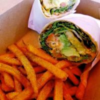 Twister Wrap · Crispy or grilled made-with-plants chicken, tossed in Buffalo sauce or naked. With avocado, ...