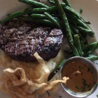Signature Filet Mignon · Grilled to order beef tenderloin with buttermilk whipped potatoes and chef's seasonal vegeta...