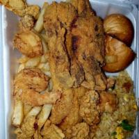 House Special Seafood Platter · Fried fish, shrimp, oysters and soft-shell crab. Served with choice of Cajun fries, regular ...