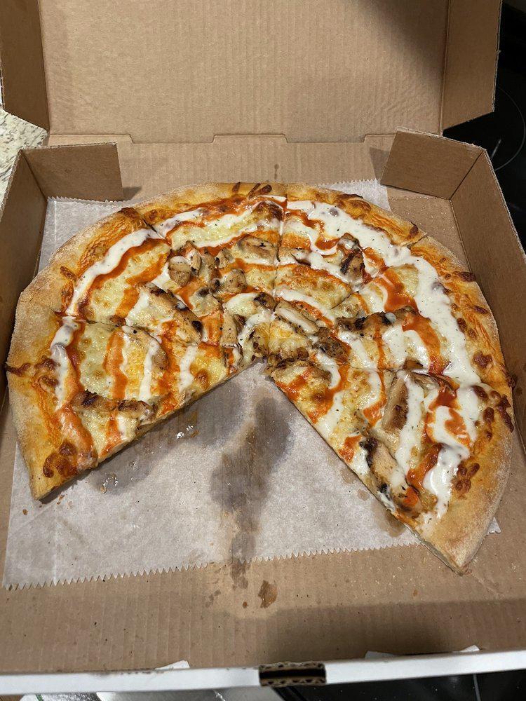 Buffalo Chicken Pizza · Grilled Chicken, Blue cheese and hot sauce.