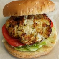 Jumbo Lump Crab Cake Sandwich · served with lettuce and tomato on a kaiser roll