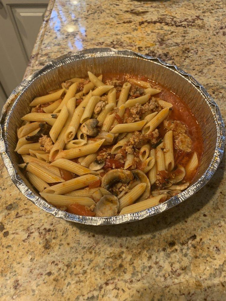 Penne Vittorio · Penne pasta with sausage, bell peppers, mushrooms in a spicy tomato sauce.