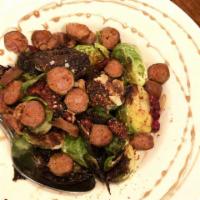 Sauteed Brussels Sprouts Tapas with Lamb Merguez · 
