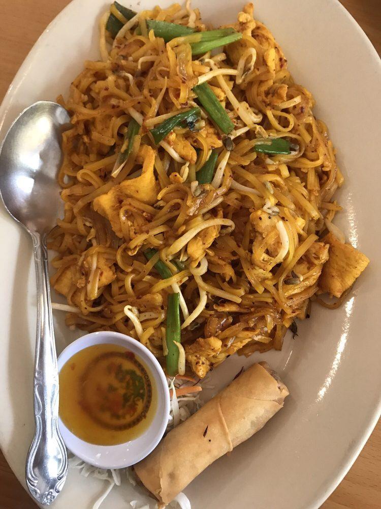 Pad Thai · Stir fried rice noodles with egg, bean sprout and scallion in special tamarind sauce with ground peanut on the side.