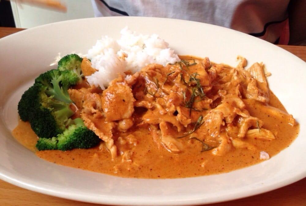Panang Curry · Panang curry paste in coconut milk cooked with green bean and bell pepper.
