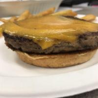Impossible Burger · 1/4 pound impossible patty, cheddar cheese, ketchup, mustard, mayo, red onion and pickle chi...