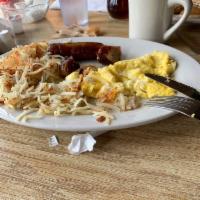 Sunrise Special · 2 eggs, 2 bacon or sausage, hash browns and 2 buttermilk pancakes.