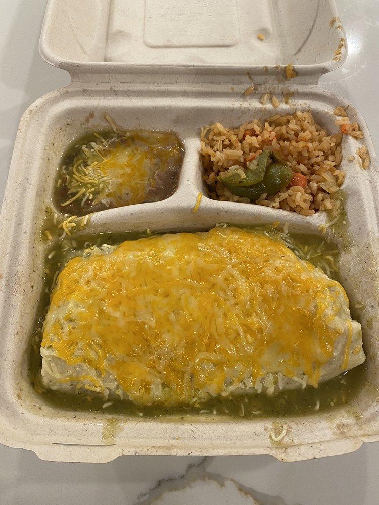 Carnitas Chili Verde Wet Burrito Plate · 