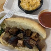 Burnt End Sandwich · Slow-smoked beef or pork burnt ends. Served on a toasted hoagie bun.