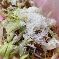 Sopes · Very delicious home made fried thick tortilla made of corn dough. Pick from any of our prote...