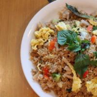 Spicy Thai Basil Fried Rice · With chicken, basil, bell pepper and onions. Spicy.