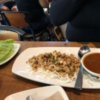 Lettuce Wraps · Fresh shiitake mushrooms, water chestnuts and scallions tossed in spicy ginger soy sauce.