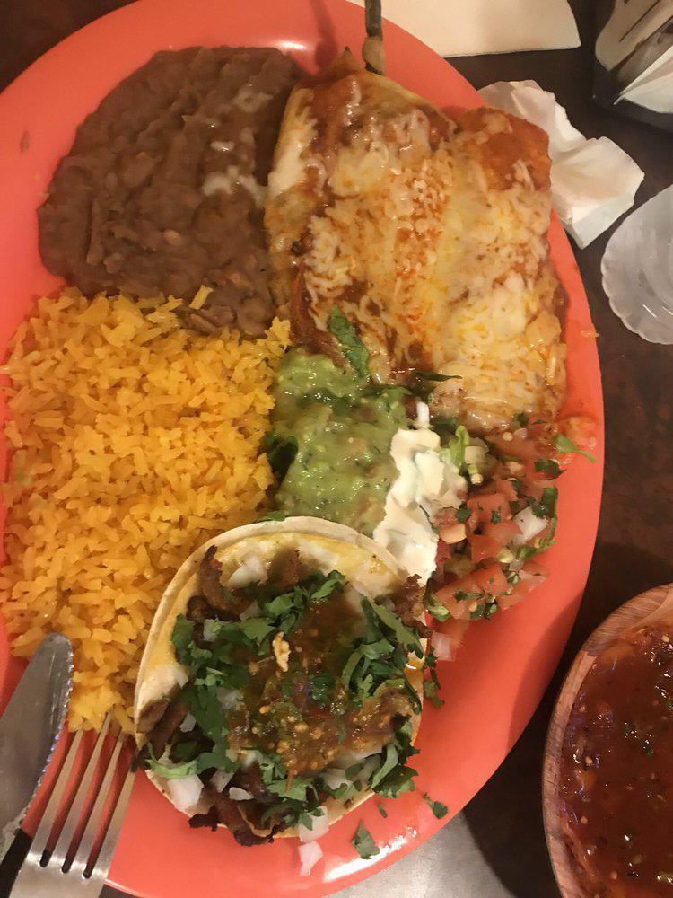 Chiles Rellenos Plate · Served with rice, beans, guacamole, lettuce, cheese, sour cream, salsa and tortillas.