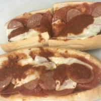 Fatboy · One of 17 Epic Sandwiches in Los Angeles ; Beef meatballs, pepperoni, andouville sausage, mo...