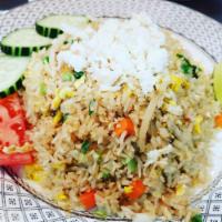 Crab Fried Rice · Lump Crab Meat , green onion , carrot , peace, egg , white onion