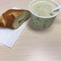 New England Clam Chowder · A traditional recipe with North Atlantic clams, cream, red potatoes and celery. Served with ...