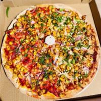 Chilli Paneer Pizza · Curry sauce, cheese, bell pepper, red onion, masala paneer, green onion and cilantro.