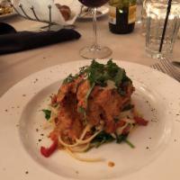 Chicken Parmigiana · Stuffed with spinach, mushrooms, roasted red peppers, mozzarella, parmesan cheese, angel hai...