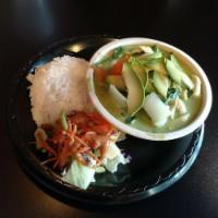 Avocado Curry · Green curry blended together with creamy avocado, chicken, carrots, spinach, green beans and...