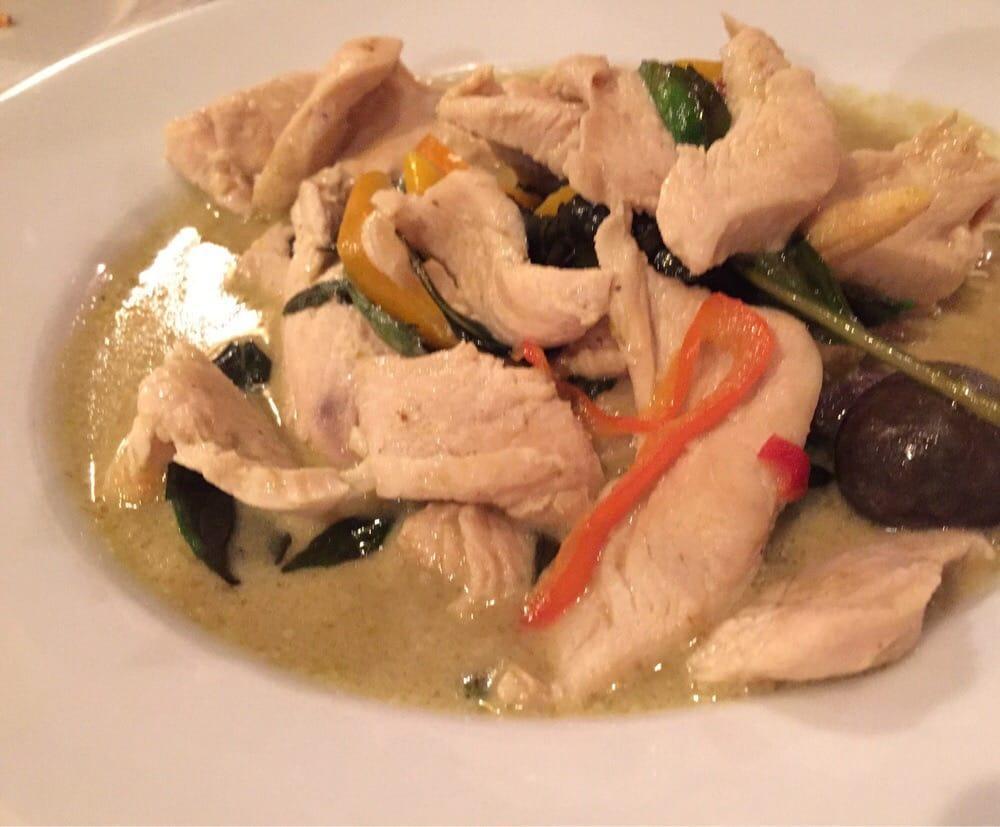 Green Curry · Your choice of meat sauteed with mushrooms, bamboo shoot, chili peppers and basil in green curry. Spicy.
