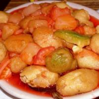 Sweet and Sour Chicken · Chicken in sweetened sauce with a vinegar base.