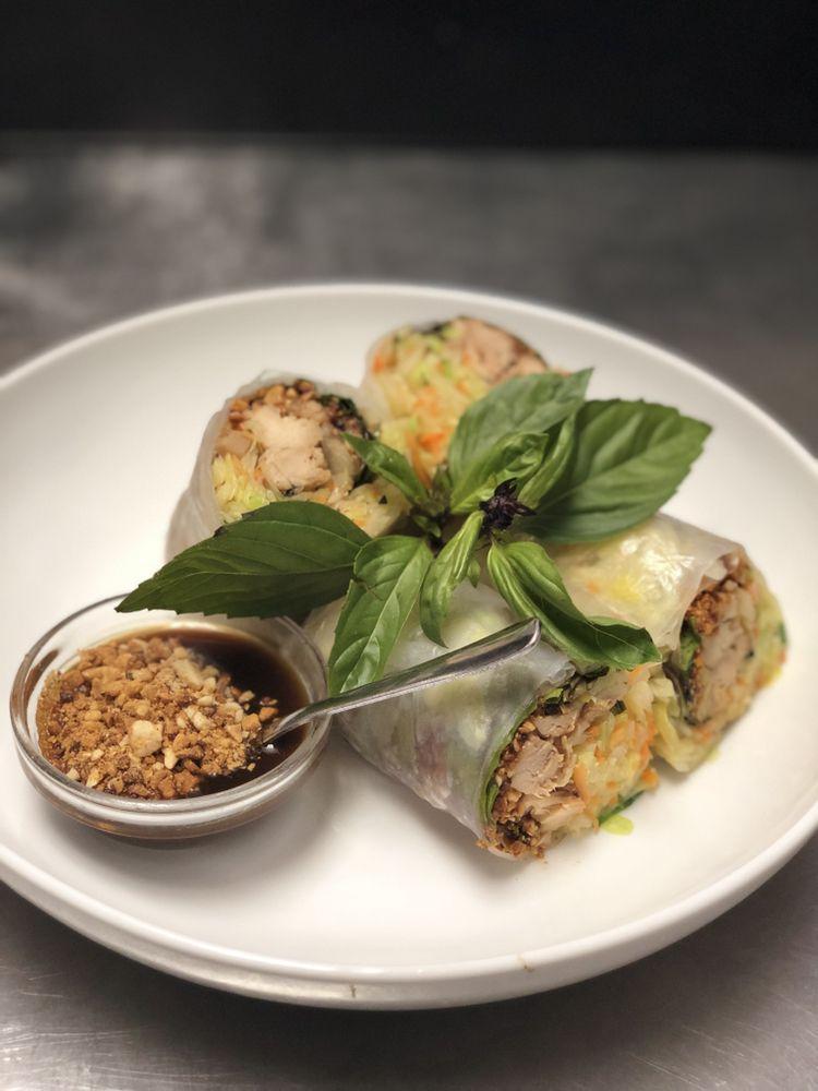 2 Piece Saigon Rolls · Stir-fried shredded veggies, basil, crushed peanuts, wrapped in rice paper served with hoisin sauce. Contains nuts.