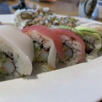 Rainbow Roll · California roll with assorted sashimi.