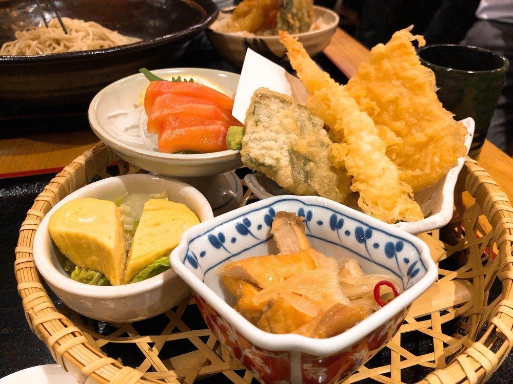 Azuma Gozen · Mini Assorted Tempura, Dashimaki, Sashimi, Seasonal Side Dish, Rice, and Soba