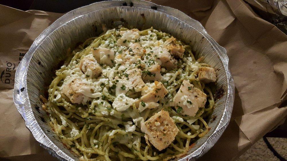 Pasta Primo · Spaghetti with marinara, grilled chicken, melted mozzarella, feta cheese and a sprinkle of parsley. Pesto sauce can be substituted for marinara. Gluten-free option available.