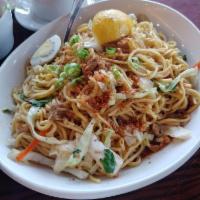 Pancit Canton · Egg noodle. Seafood and contain egg. 