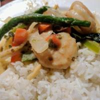 Thai Green Curry · String beans, eggplant, bell peppers, bamboo strips and basil in spicy coconut curry. Spicy.